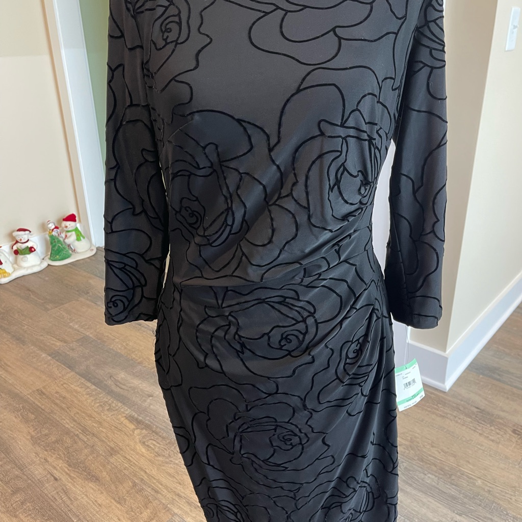 Anne Klein Charcoal Floral Long Sleeve Dress